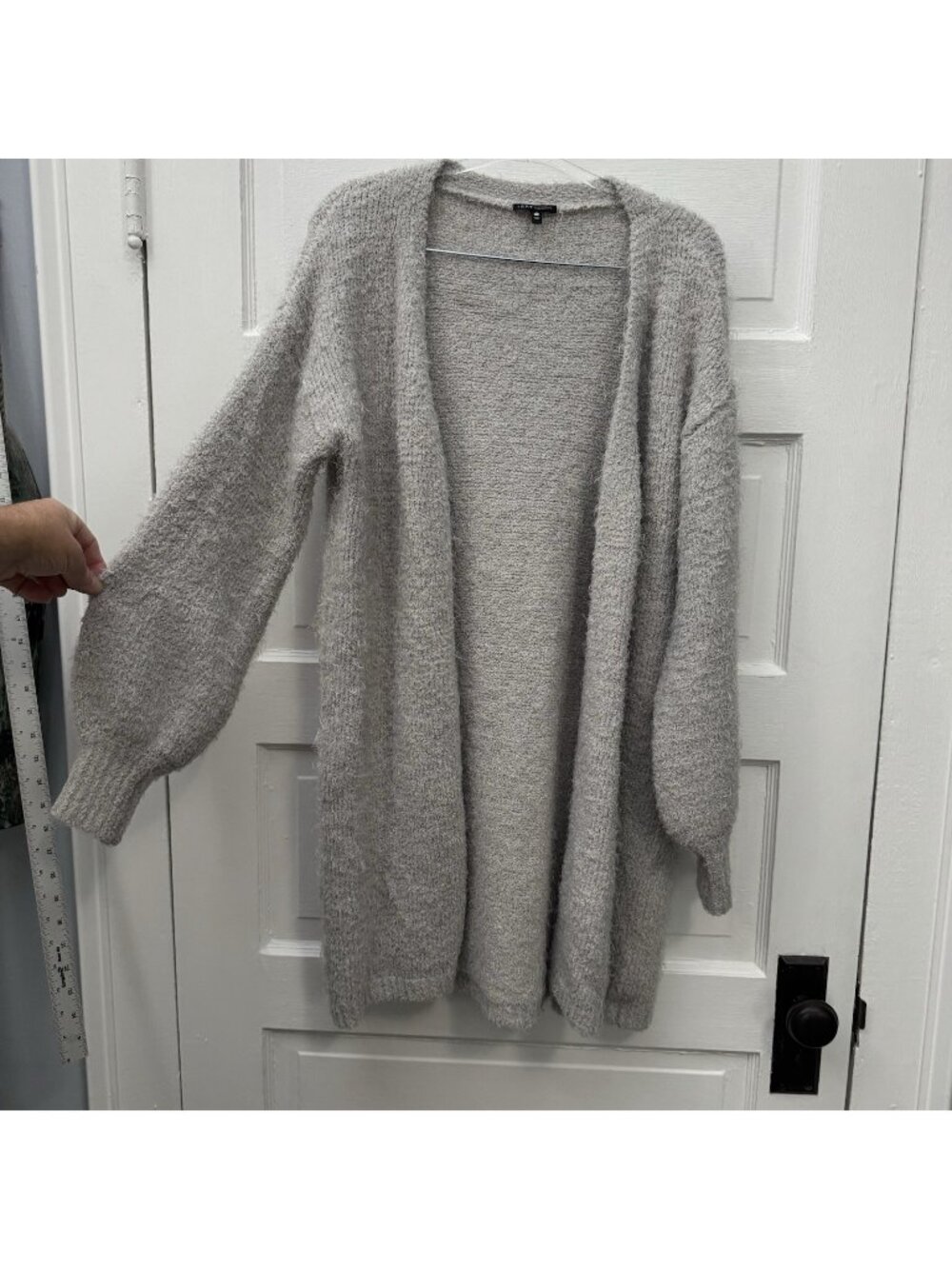 Tart Intimates Womens XL Gray Fuzzy Long Cardigan Balloon Sleeve Pockets - Picture 1 of 7
